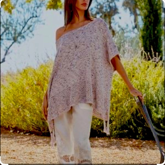 JOHNNY WAS Purple and Cream Knit Poncho With Tassels Women's One Size NWTS - Picture 10 of 10